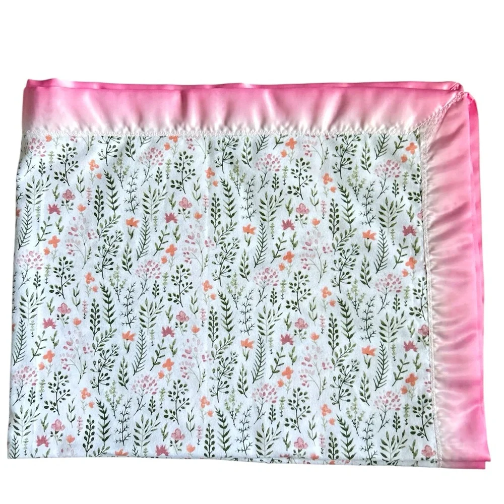 Hand Crafted Baby Blanket Colorful Floral Soft Flannel Blanket Satin Binding